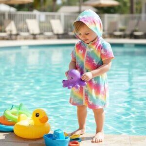GREAT GIFT! Rainbow Unicorn zip up pool, beach, bath coverup robe size 4